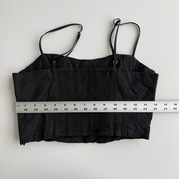 Jason Wu Cotton Eyelet Spaghetti Strap Side Zip Black Bustier Crop Top L‎ - Picture 4 of 7